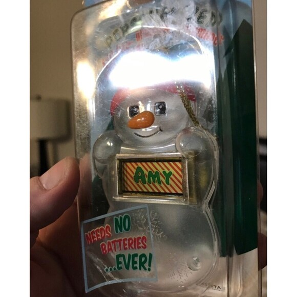 Vintage Snowman Personalized “ Amy “ Solar Christmas Ornament Gift Tag - Picture 4 of 5